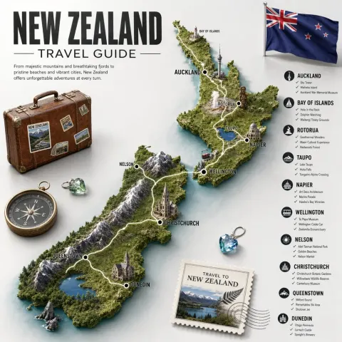 Vintage New Zealand Travel Map