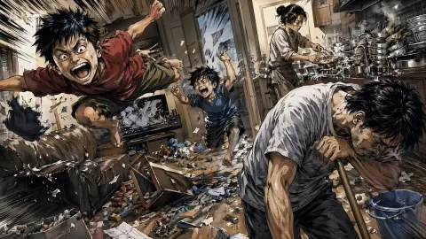 Chaotic Family Holiday Manga Illustration
