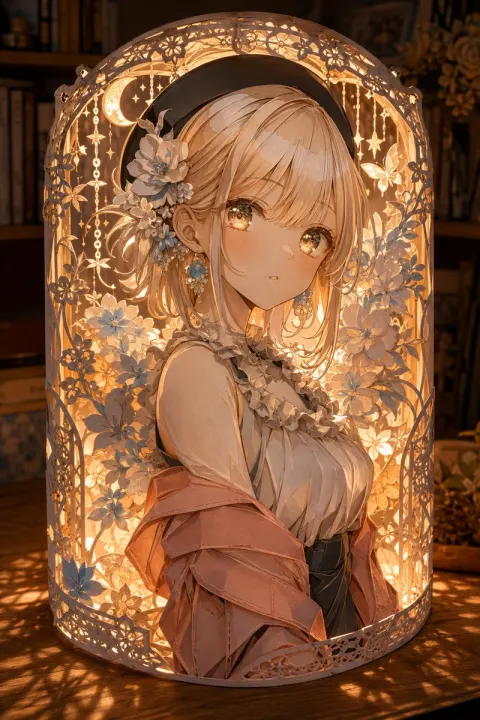Kirigami Lantern Anime Girl Diorama