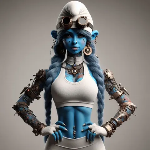 Steampunk Smurfette in Workout Clothing Portrait