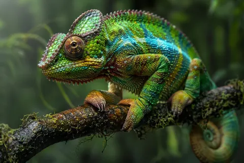 Vibrant Chameleon Macro Jungle Shot