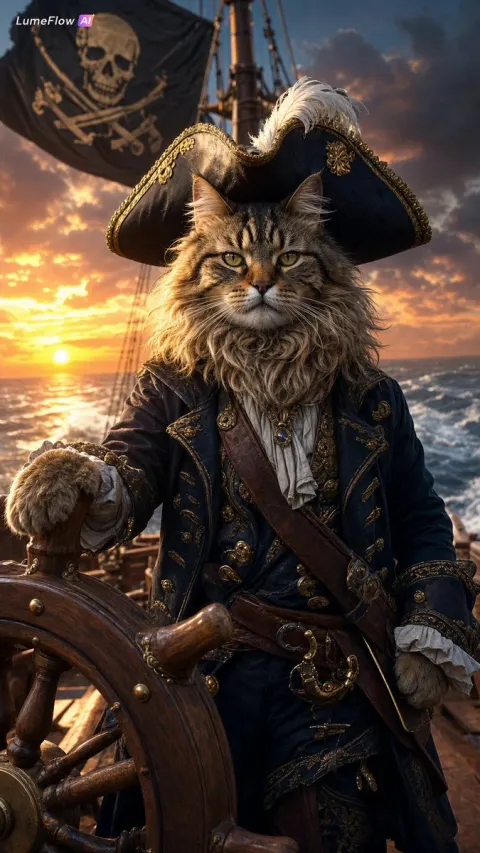 Pirate Cat Captain's Sunset Voyage