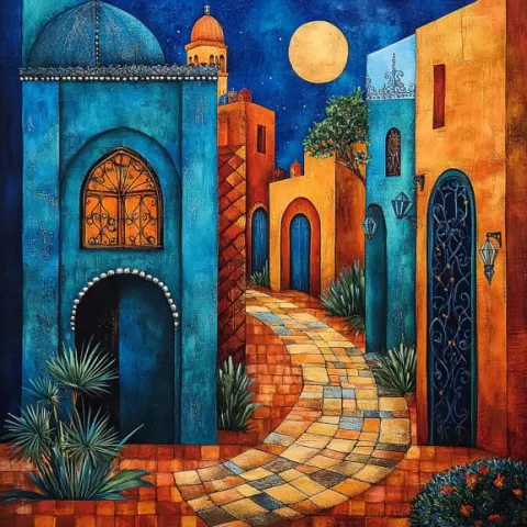 Moroccan Streetscape with Whimsical Apartments