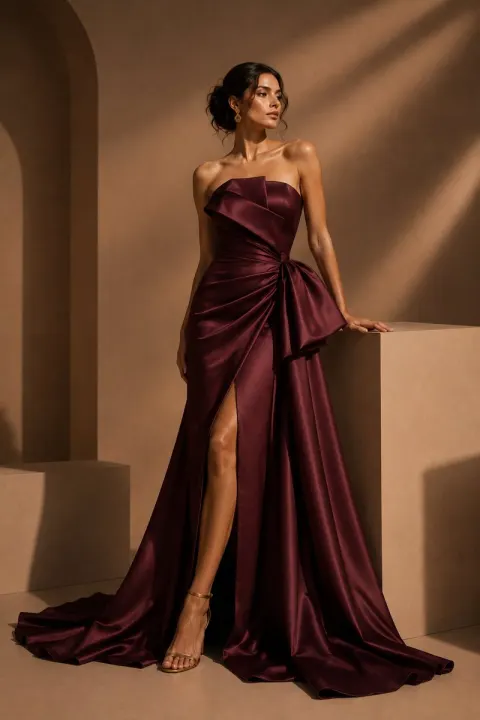 Luxury Burgundy Couture Editorial Portrait