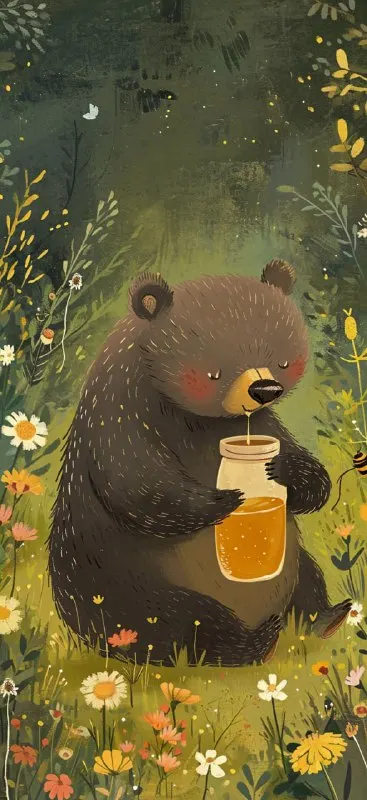 Cute Bear Eating Honey Detailed Illustration