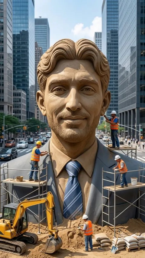 Giant Sand Businessman Sculpture Downtown