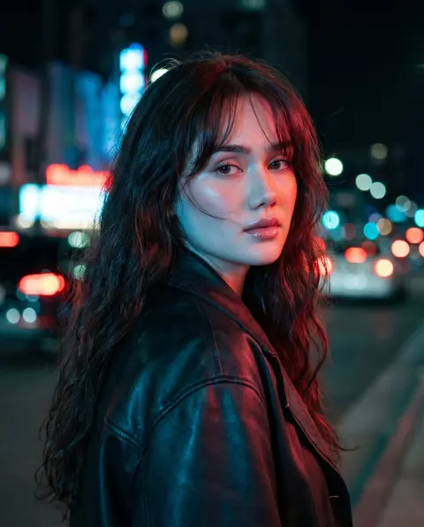 Cinematic Night Portrait Neon City Glow
