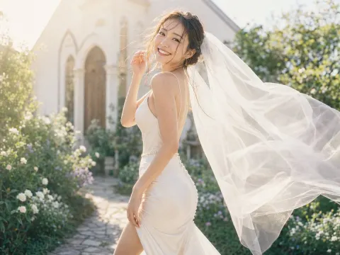 Backlit Bride Veil in Wind