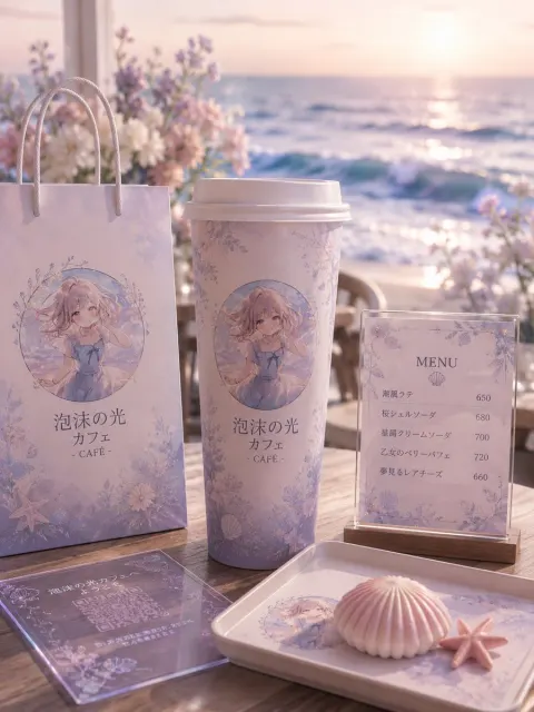 Seaside Anime Cafe Brand Mockup