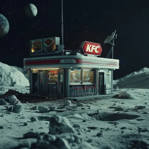 KFC Restaurant on the Moon Photorealistic Scene