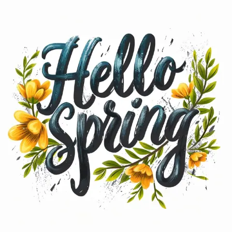 Hello Spring Handwritten Calligraphy Lettering