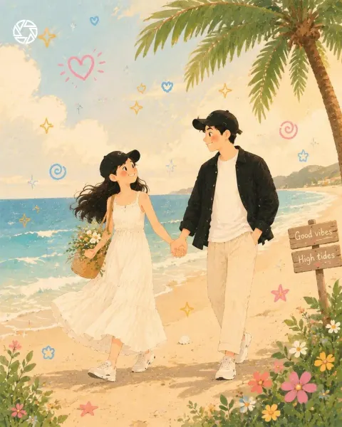 Dreamy Hand-Drawn Illustration Scene