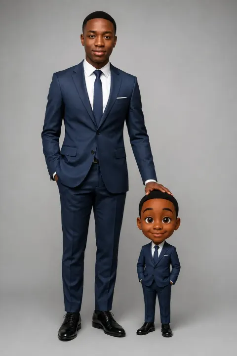 Real Man And Mini 3D Caricature Portrait