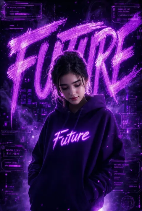Cyberpunk Neon Girl Portrait