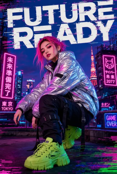 Cyberpunk Rooftop Streetwear Poster
