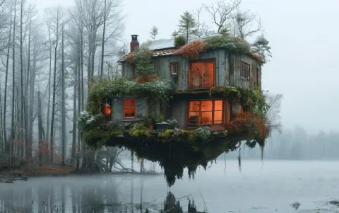 Flying Scrapyard House Over Swedish Winter