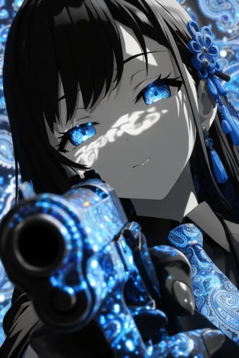 Electric Blue Anime Portrait With Gun