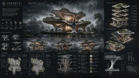 Tree-Inspired Modern House Competition Board