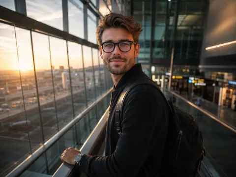 Cinematic Airport Sunrise Traveler