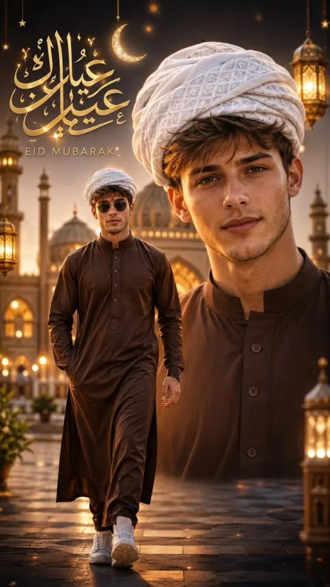 Eid Mubarak Golden Mosque Portrait