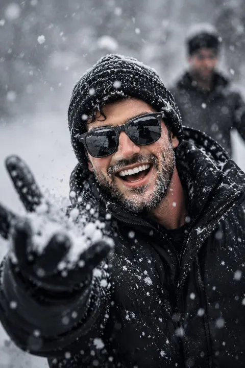 Cinematic Winter Portrait Snow Play