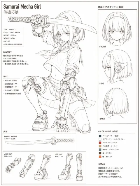 Samurai Mecha Girl Concept Sheet