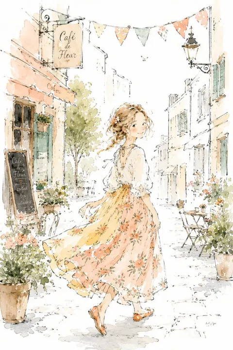 Whimsical Watercolor Girl Street