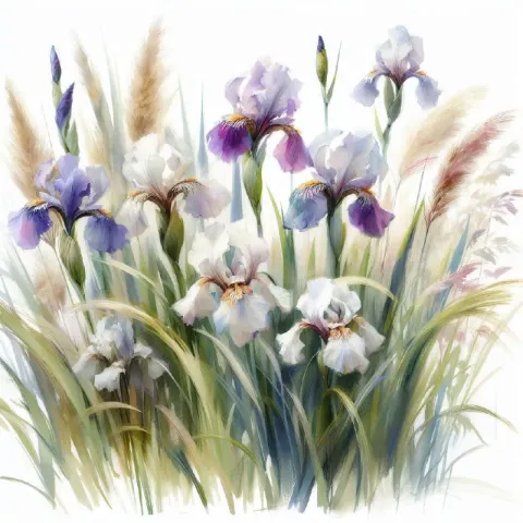 White and Purple Iris Watercolor Floral Study
