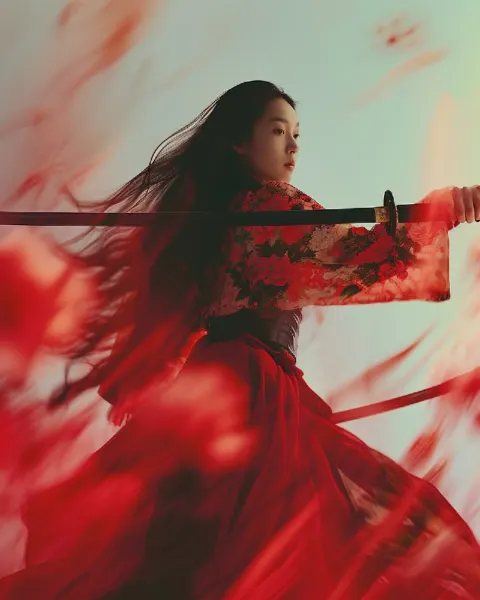 Modern Samurai Fairy With Katana Editorial Portrait