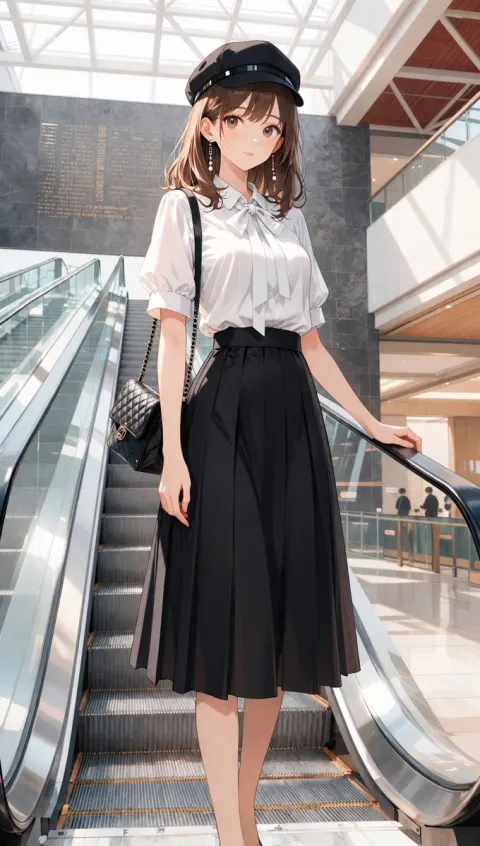 Anime Fashion Girl on Escalator