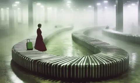 Stylish Conveyor Belts in Foggy Darkness