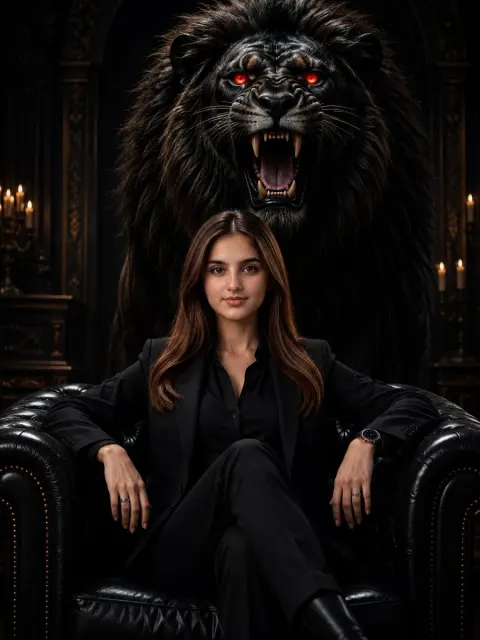 Gothic Queen With Black Lion Portrait