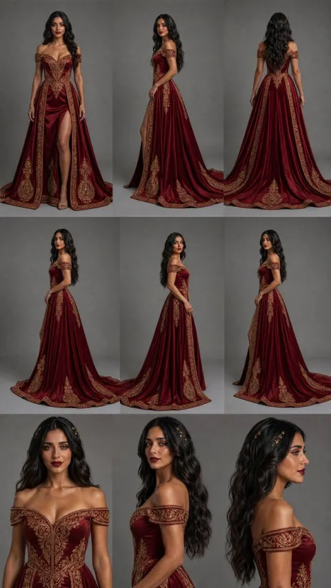 Burgundy Velvet Gown Design Sheet