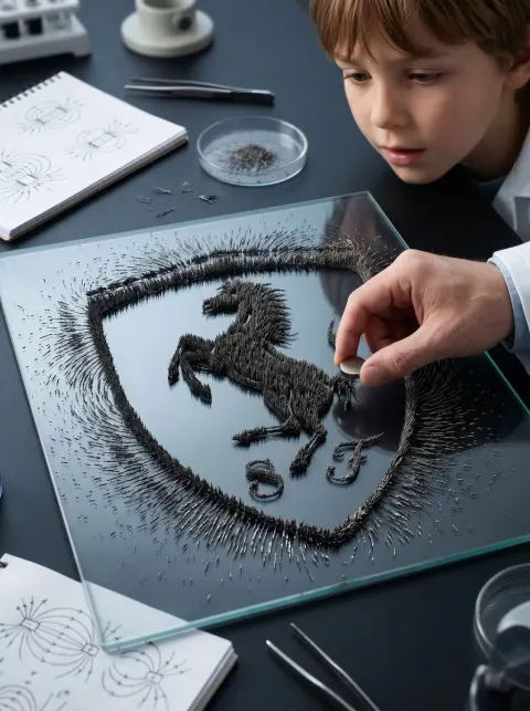 Magnetic Iron Filings Logo Formation