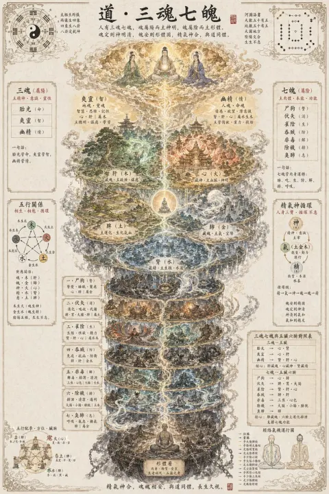 Taoist Three Souls Seven Spirits Scroll