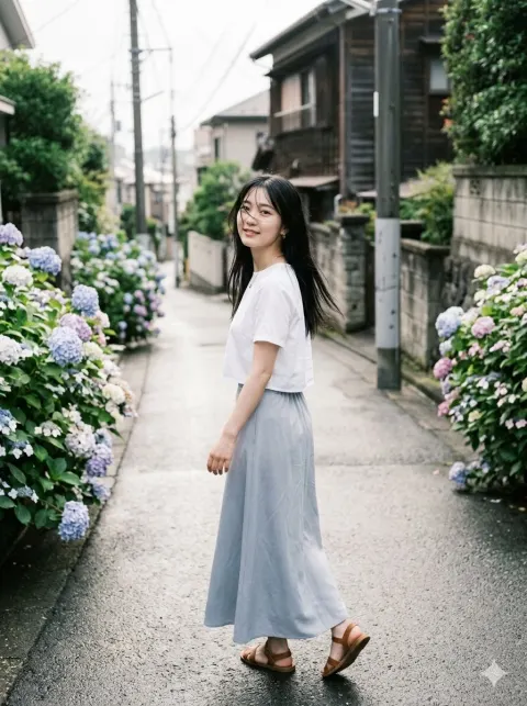 Rainy Hydrangea Alley Portrait