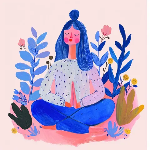 Woman in Yoga Pose Pastel Kawaii Gouache