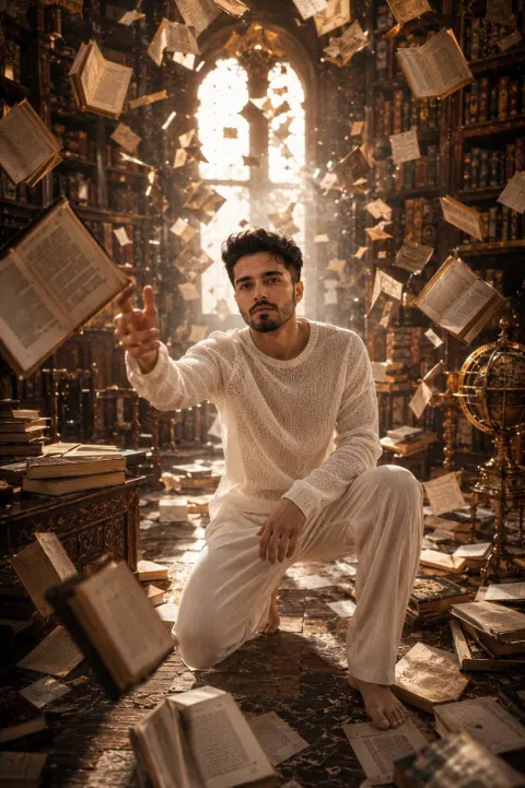 Cinematic Fantasy Portrait Floating Books