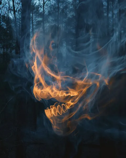 Screaming Smoke Ghost Fangs in Night Forest
