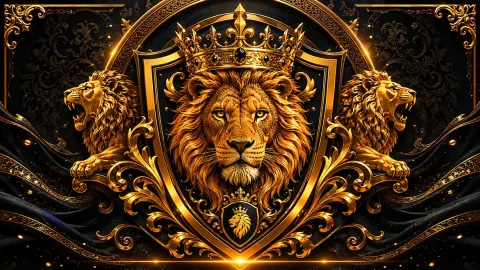 Luxury Lion Heraldic Emblem Wallpaper