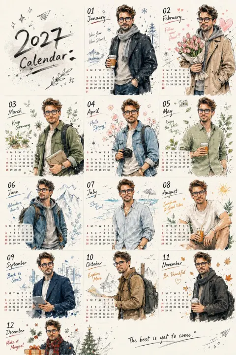Korean Style Hand-Drawn Calendar