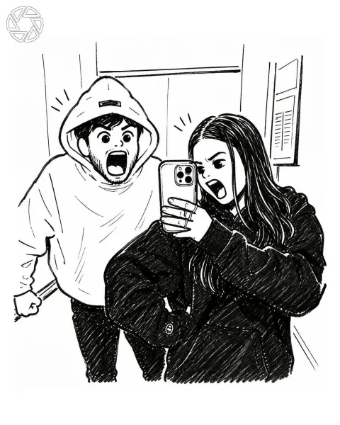 Manga Elevator Selfie Illustration