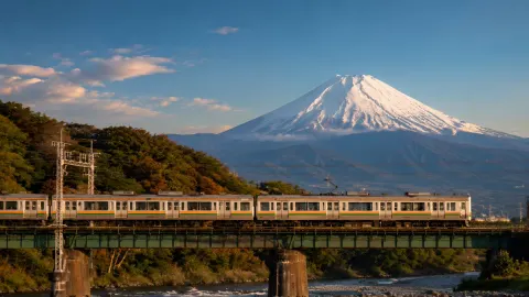 Mount Fuji Train Sunset