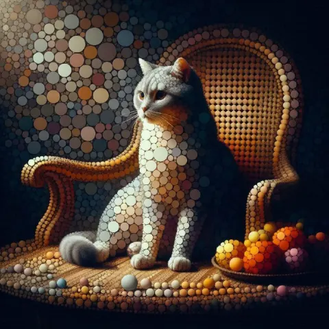 Cat on a Chair Still Life Composed of Colored Circles