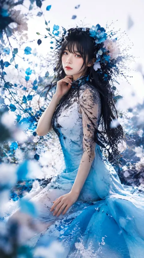 Dreamy Blue Garden Fantasy Portrait