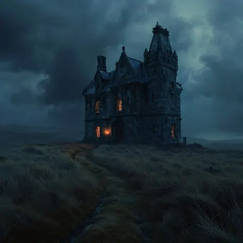 Spooky Tall Victorian Mansion on a Stormy Scottish Moor