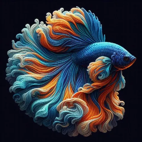 Sapphire Blue and Orange Betta Fish With Smoke Swirl Fins