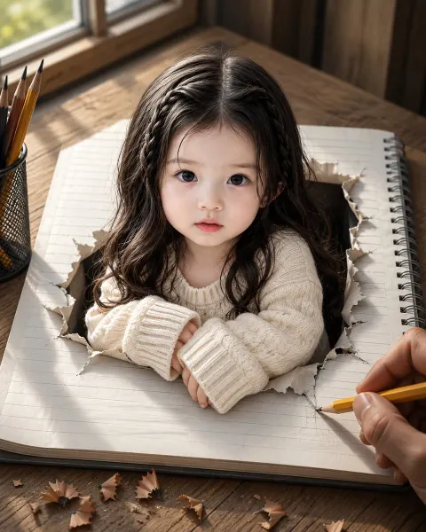 Girl Emerging From Notebook
