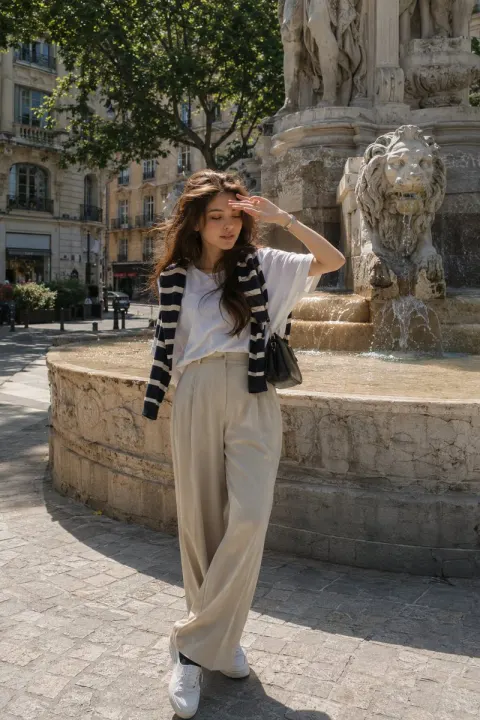 Parisian Fountain Chic Portrait