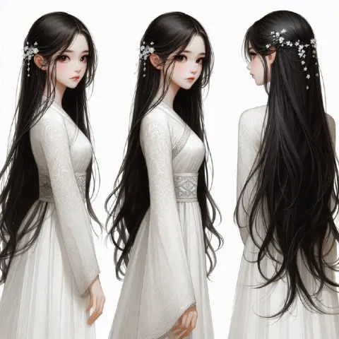 Elegant Asian Girl in White Dress With Melancholic Gaze